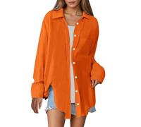 Genérico - Vestido de camisa para mujer, talla grande, camisa de lino y manga larga, cuello de espalda, blusa, color liso, camisa de algodón y lino, simple camisas, estética, fluida, tops ligeros
