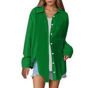 Genérico - Vestido de camisa para mujer, talla grande, camisa de lino y manga larga, cuello de espalda, blusa, color liso, camisa de algodón y lino, simple camisas, estética, fluida, tops ligeros
