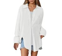 Genérico - Vestido de camisa para mujer, talla grande, camisa de lino y manga larga, cuello de espalda, blusa, color liso, camisa de algodón y lino, simple camisas, estética, fluida, tops ligeros