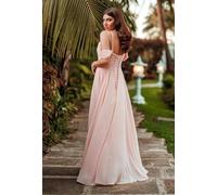 Genérico Vestido De Dama De Honor De Gasa con Escote En V Y Hombros Descubiertos para Mujer Vestido De Noche Formal Largo Plisado De Gasa con Abertura Alta Gold XL