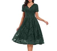 Genérico Vestido de Fiesta de Boda de Otoño e Invierno Retro Vestidos de Noche Delgados para Señoras Vestido de Malla de Encaje Boda Larga, verde, XL