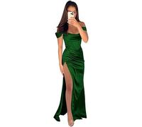 Genérico Vestido de Fiesta de satén Vestidos Largos de Dama de Honor con corsé Vestido de Fiesta Formal Estilo Sirena con Abertura Verde Esmeralda 9XL