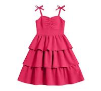 Genérico Vestido de fiesta elegante para niñas, espalda desnuda, tirantes finos, color liso, ideal para verano y niños grandes. sin mangas y drapeado., rojo, 13-14 años