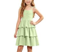 Genérico Vestido de fiesta elegante para niñas, espalda desnuda, tirantes finos, color liso, ideal para verano y niños grandes. sin mangas y drapeado., verde, 7-8 años
