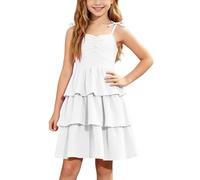 Genérico Vestido de fiesta elegante para niñas, espalda desnuda, tirantes finos, color liso, ideal para verano y niños grandes. sin mangas y drapeado., blanco, 9-10 Años