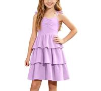 Genérico Vestido de fiesta elegante para niñas, espalda desnuda, tirantes finos, color liso, ideal para verano y niños grandes. sin mangas y drapeado., morado, 7-8 años