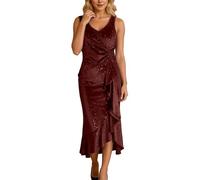 Genérico Vestido de Fiesta Elegante Vestido de Noche Largo Maxi para Fiestas Navideñas Vestidos de Cóctel para Mujer Elegante con Tirantes Escote Pronunciado Adecuado para Bodas hasta la Rodilla