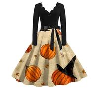Generico Vestido de Halloween de mujer vintage fiesta escote en V cordón en la cintura carnaval ropa elegante y transpirable vikingo bávaro araña fantasma disfraz manga larga para fiestas temáticas