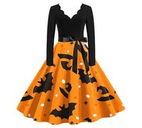 Generico Vestido de Halloween de mujer vintage fiesta escote en V cordón en la cintura carnaval ropa elegante y transpirable vikingo bávaro araña fantasma disfraz manga larga para fiestas temáticas