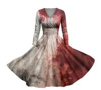 Generico Vestido de Halloween para mujer, disfraz de novia con estampado de sangre, vestido largo de manga larga y cuello en V, elegante y cómodo, estilo bávaro para cosplay y Oktoberfest