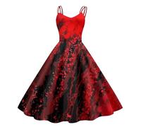 Genérico Vestido De Halloween para Mujer, Trajes Medievales Mujer, Estampados Divertidos Sin Mangas Elegantes Acampanados con Tirantes Delgados Vestido Largo Casual para Halloween Carnaval Party