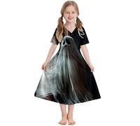 Generico Vestido de Halloween para niña, medieval, vestido de fiesta, de manga corta, línea A, disfraz con cordones, disfraces de Halloween divertido, para fiestas, carnaval, niñas de 5 a 14 años
