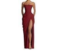 Genérico Vestido De Invitada De Boda para Mujer con Abertura En Los Hombros Elegante Vestido De Noche Largo Formal De Talle Alto Vestido De Negocios Cruzado De Corte A para Cóctel Rojo M