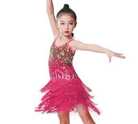 Genérico Vestido de Lentejuelas 2026 para Chicas Danza Latina Espectáculo Flecos Espalda Des, Rd2, 4-5 Años