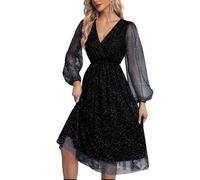 Genérico Vestido De Malla con Cuello En V para Invitadas A Una Boda (A,XXL)