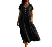 Genérico Vestido de mujer casual largo elegante para uso diario moderno cómodo cuello redondo manga corta, Le Noir, M