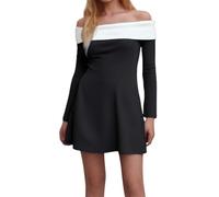 Genérico - Vestido de mujer de manga larga con corte ajustado sin tirantes con bloques de colores, elegante, informal, confección, moderna, tejido ligero, Le Noir, S