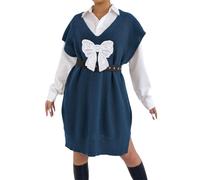 Generico Vestido de mujer de punto casual amplio con mangas de capucha Suéter de mujer acanalado casual acanalado para fiestas de punto sin mangas para suéter de cuello en V liso de noche, azul navy