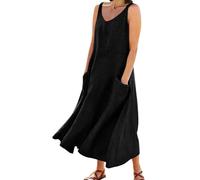 Generico Vestido de mujer elegante con espalda descubierta vestidos de verano con cuello en V cubretraje vestido con bolsillos vestidos largos de playa ligero vestido Curvy A Line Casual Summer