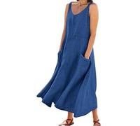 Generico Vestido de mujer elegante con espalda descubierta vestidos de verano con cuello en V cubretraje vestido con bolsillos vestidos largos de playa ligero vestido Curvy A Line Casual Summer