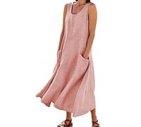 Generico Vestido de mujer elegante con espalda descubierta vestidos de verano con cuello en V cubretraje vestido con bolsillos vestidos largos de playa ligero vestido Curvy A Line Casual Summer