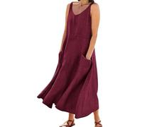 Generico Vestido de mujer elegante con espalda descubierta vestidos de verano con cuello en V cubretraje vestido con bolsillos vestidos largos de playa ligero vestido Curvy A Line Casual Summer