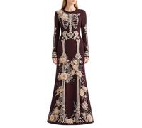 Generico Vestido de mujer para Halloween, disfraz largo boho con estampado de esqueleto, cuello en V, vestido largo, ligero y transpirable, vestido casual, camisa fluida, vestidos de mujer