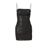 Genérico Vestido de mujer sexy látex, tirantes de espaguetis ajustados plisados escote bajo, vestido de club mini vestido de noche, Le Noir, S