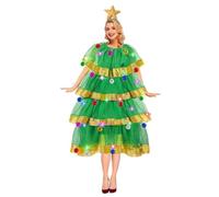Genérico Vestido de Navidad para mujer con aspecto de árbol de Navidad con bolas de colores - luces brillantes - detalle para fiestas de Navidad, ropa festiva, rockabilly falda de tul