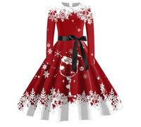 Genérico Vestido de Navidad para Mujer,Moda Navideño Fiesta Noche Elegantes Vestidos Cuello Redondo Coctel Disfraces Elegante Sexy Divertido Navideños Slim Fit Moda