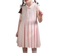 Genérico - Vestido de niña casual con lazo bordado sin mangas, vestido chaleco para uso diario, edad 2-16 primavera, verano, otoño, vestido de princesa polo con cuello, rosa, 13-14 Años
