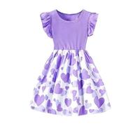 Genérico Vestido De Niña, Vestido Verano, Vestido Casual para Niña con Mangas Abullonadas Escote Corazón Estampado Floral Ideal para El Día A Día Y Fiestas
