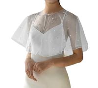 Genérico Vestido de noche chal que cubre encogimiento de hombros y transpirable con perlas y decoraciones de diamantes de imitación para dama chal de boda de lujo