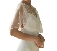 Genérico Vestido de noche chal que cubre encogimiento de hombros y transpirable con perlas y decoraciones de diamantes de imitación para dama chal de boda de lujo