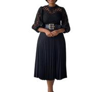 Genérico Vestido de noche de gran tamaño para mujer, encaje con ganchillo, floral, plisado, sexy, vestido largo, elegante, túnica, Le Noir, XL