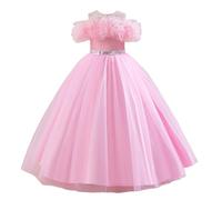Genérico Vestido de Noche de Princesa para niñas para Recital de Piano y Vestido de niña de Las Flores con Ribete de Encaje para Fiesta de cumpleaños. (9-10 Years)
