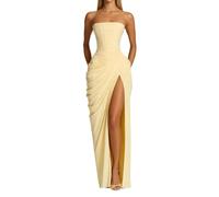 Genérico Vestido de noche elegante con hombros descubiertos, Ranura alta y espalda desnuda, ideal para grandes ocasiones., amarillo, L