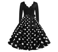 Genérico Vestido de Noche Formal Mujer Manga Larga Cuello en V Estampado Floral y Lunares Dobladillo Volantado Traje Elegante Vestido Largo, Le Noir, XXL