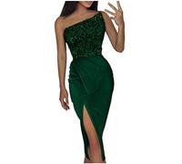 Genérico Vestido de noche para mujer, elegante y elegante, de boda, con lentejuelas, vestido de noche, sexy con ranura alta, para mujer, vestidos largos a la moda, vestidos sin manga, falda con