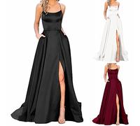 Genérico Vestido De Noche Para Mujer Largo Imperio, Vestido De Mujer Elegante Y Elegante Gran Tamaño, 2026 Nuevo Vestidos Tirantes Fino Sin Mangas Vestido Fluido Dividido Vestido Con Bolsillo Color