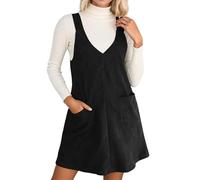 Generico Vestido de terciopelo acanalado corto para mujer, cómodo y suave, vestido sin mangas con tirantes de ajuste holgado, vestido de cuello en V para ocio con bolsillos, vestidos de vacaciones