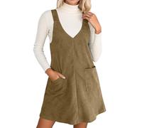 Generico Vestido de terciopelo acanalado corto para mujer, cómodo y suave, vestido sin mangas con tirantes de ajuste holgado, vestido de cuello en V para ocio con bolsillos, vestidos de vacaciones