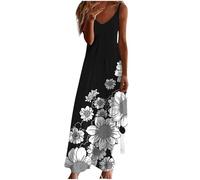 Genérico Vestido de Verano Casual Fines Tirantes Espaguetis con Estampado Floral y Cuello en V Elegante, Le Noir, S