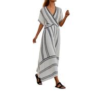 Genérico Vestido de verano casual para mujer con cuello en V con manga corta y dobladillo plisado Fluido para un estilo diario elegante y cómodo, Le Noir, XXL