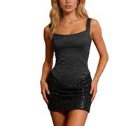 Genérico Vestido de verano elegante sin mangas con corte ajustado adornado con lentejuelas y lazo decorativo para ocasiones casuales y festivas, Le Noir, S