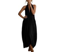 Genérico Vestido de verano elegante sin mangas con cuello alto para mujer, atuendo casual liso, perfecto para salidas de vacaciones y ocasiones diarias, Le Noir, S