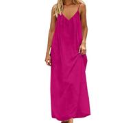 Generico Vestido de verano para mujer con curvas, vestido casual de talla grande, sin mangas, de lino y algodón, vestido maxi suave y transpirable, ligero y elegante, color liso, para playa y ocio