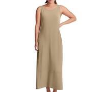 Genérico Vestido de verano para mujer, largo y fluido, sin mangas, con cuello en U, para un estilo informal y cómodo, diario o de vacaciones, Amarillo claro, XL