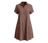 Genérico Vestido De Verano Para Mujer Mi Largo Chic, Vestido Recto De Algodón Lino De Gran Tamaño Manga Corta Vestidos Con Bolsillo Reverso Vestidos Casual Color Sólido Falda De Gran Tamaño Elegant