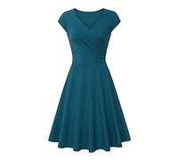 Generico Vestido de verano para mujer - Robe Ete Femme Manches Courtes Vestidos Cuello en V Slim Fit Vestido Dobladillo Redondeado Fluido Vestidos a la Rodilla Modelo Base Dress Casual Outdoor Jupe